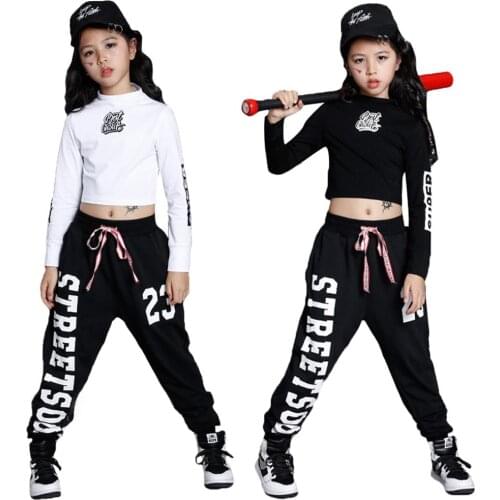 Big Girls Hip Hop Costume Street Dance Stage Performance Letter Print Top Pants