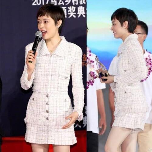 Effortless Chic 100% Wool Lurex Plaid Wasitband Tweed Romper Overalls Long Sleeve Jacquard Tassel Fringed Button Zip-Up Jumpsuit