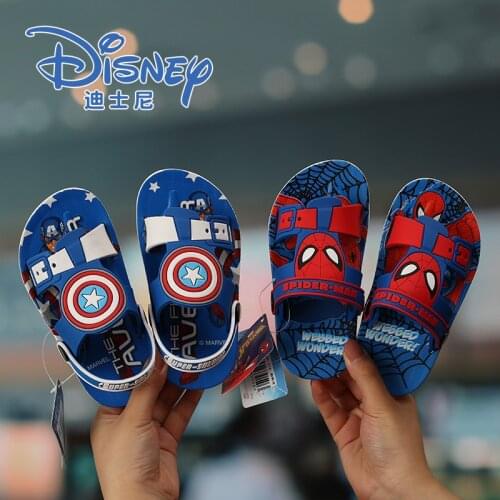Summer Outdoor Children Beach Sandals Boy Girl Cartoon Captain America Spiderman Kids Shoes Non-Slip Shoes Flat Slipper Footwear