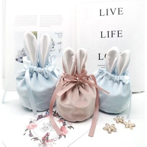 5pcs/lot wedding candy bag With rabbit ears creative high-grade velvet cloth with souvenir candy bag Wedding and party supplies