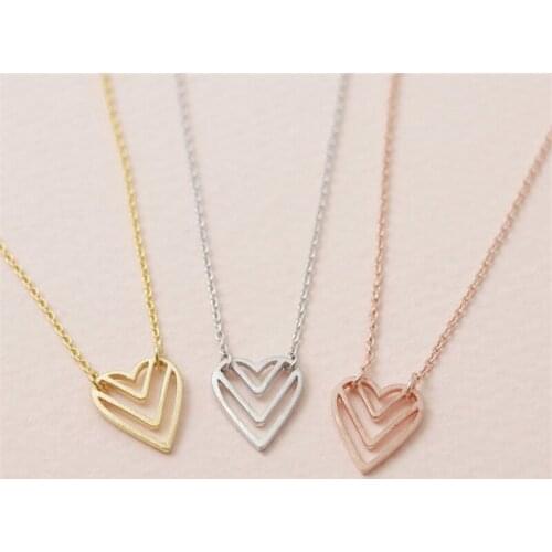 Fashion peach heart pendant necklaces three layer V hollow heart-shaped pendant necklaces love necklaces for women