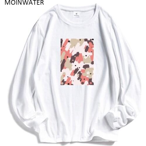 MOINWATER New Women Casual Long Sleeve T shirts Colorful Print Lady 100% Cotton Tees Female Soft Black White Base Tops MLT2023