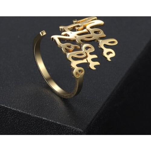 MYDIY Custom Double Name Rings Stainless Steel Adjustable Personlized Women Rings Unique Jewelry Wedding Rings Girl Gift