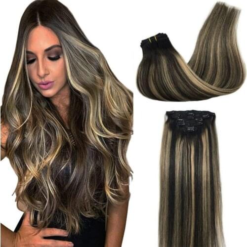 Natural Straight Clip In Hair Extensions Human Hair Full Head 14inch-24inch Remy Hair Blonde Hair 7pcs Set 120g Hightlights Hair