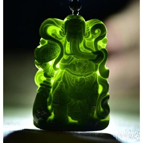 Natural A hetian jade hand carved mascot guan gong black green jade pendant unique design jadeite jade necklace men jewelry