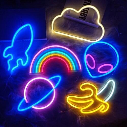 Neon Led Lights Sign Planet Lightning Banana Neon Light Love Cloud Cherry Neon Signs for Room Home Decor Xmas Birthday Gift