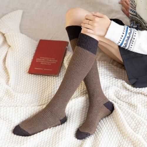 Women Girl Over Knee High Socks Korea Spring Autumn Winter Warm Knit Soft Thigh High Long Socks Solid Loose Stockings