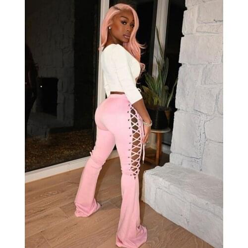 Autumn Lace-up Flared Pants Women Clothing Fashion Skinny Trousers Overalls Club Outfits Streetwear Y2k Clothes Wholesale Items