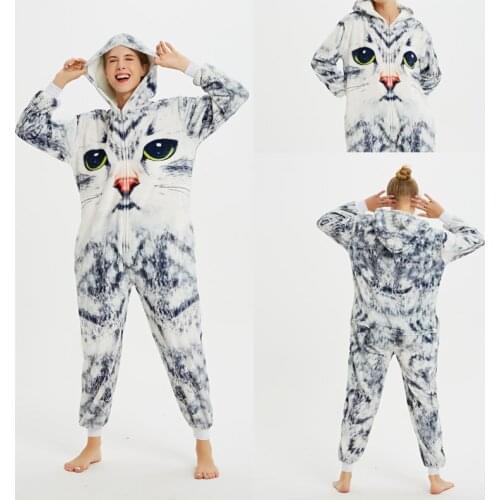 Winter Women Men Adults Flannel Animal Pajamas Sets Cartoon Sleepwear Unicorn Stitch Kigurumi Unicornio Christmas Hooded Onesies