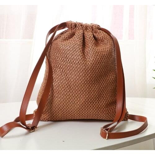 Handmade Knit Summer New Women Wicker Backpack Beach Casual Large Shopping Travel Backpack Straw Woven Ladies Hand Bags