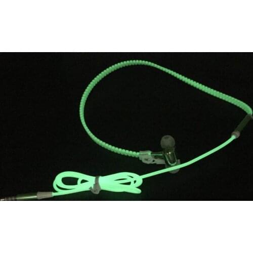 Full Glowing Earphone Luminous headphone Light Metal Zipper Ear Phones in Dark Headset with Microphone for iphone Samsung MP3