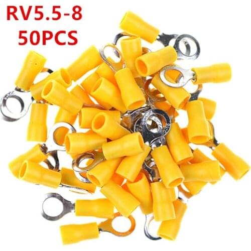 RV5.5-8 Yellow Ring insulated terminal 50PCS/Pack cable Crimp Terminal suit 4-6mm2 Cable Wire Connector RV5.5-8 RV