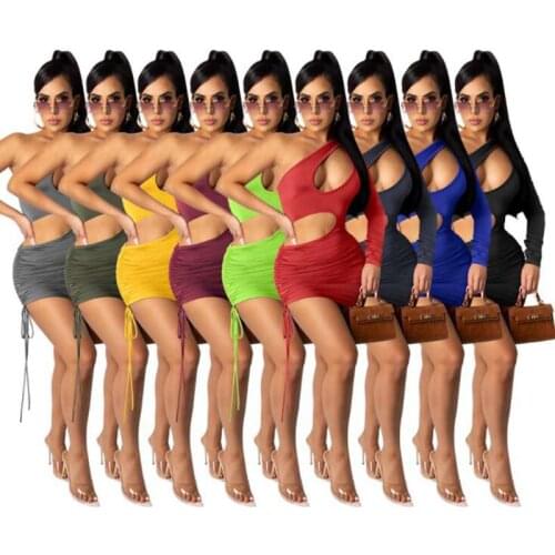 ZKYZWX Sexy Bodycon Draped Mini Dress One Shoulder Summer Dress 2021 Night Party Clothing Bandage Hollow Club Ladies Dresses