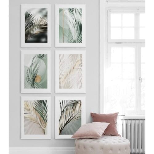 Nordic Wall Art Golden Palm Leaf Plant Canvas Print Painting Poster Botanical Scandinavian Decorative Picture Work Home Decor