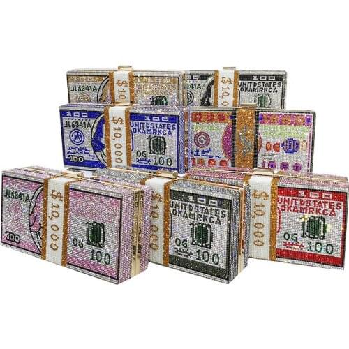 Rhinestone Dinner Bag with Dollar Bag In Hand, Shoulder Diagonal Bag Bolso De Cena De Diamantes Mano, Bolso Diagonal Al Hombro