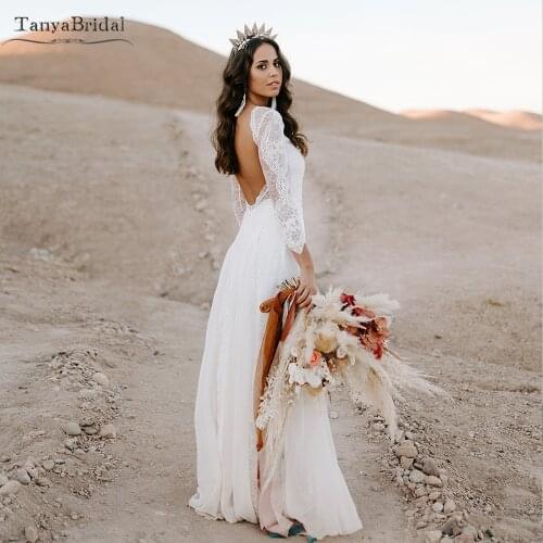 Ivory Boho Wedding Dresses Mermaid Half Sleeve Lace Bridal Gowns Backless Engagement noivas Chic DW562
