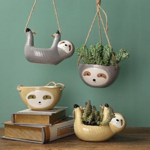 Hanging Plant Pot Delicate Decorative Ceramics Cute Sloth Shape Flower Succulents Vase Creative Practical FlowerPot Home Decor