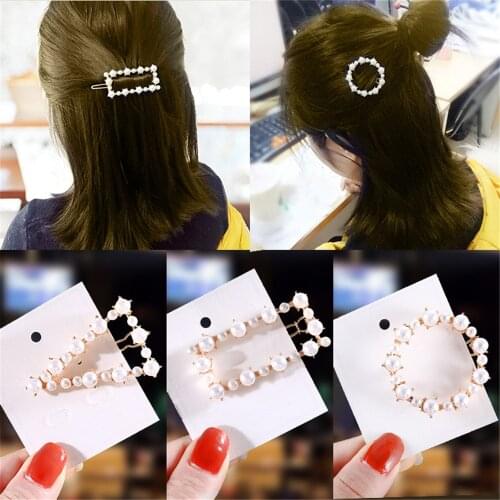 Korean Version Of The 2019 Fashion New Hair Accessories Simple Geometric Pearl Clip Side Clip Bangs Female Hairpin Headwear