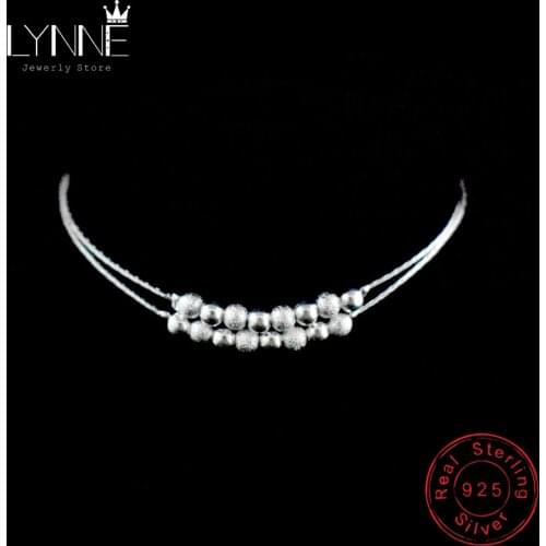Hot Sale Double Layer Ball Bead Women Anklet 925 Sterling Silver Frosted Beads Pendant Foot Chain Beach Anklets Bracelet Jewelry