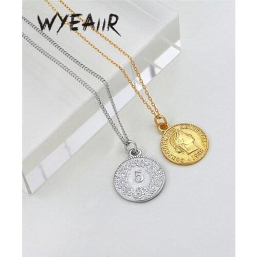WYEAIIR 925 Sterling Silver Penny Coin Queen Retro Simple Clavicle Chain Female Necklace