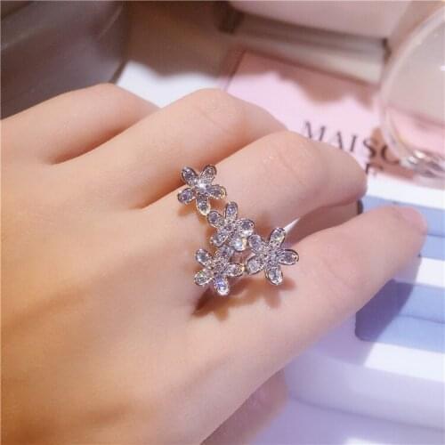 Pure 925 Sterling Silver Flower Opening Adjustable Wedding Ring For Women Silver jewelry Valentines Day Gift wholesale