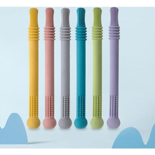 Molars Baby Teether Safe Toys Toddle Teething Straw Silicone Chew Dental Care 24BE