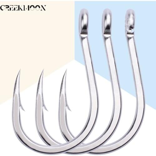 10Pcs Stainless Steel Jig Circle Hook High Carbon Fishing Hooks Sharpen Barbed 1/0#-13/0# Long Shank Saltwater Jigging Fishhooks