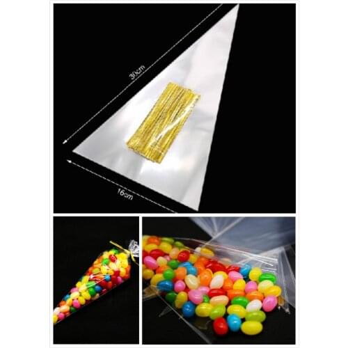 100 cone transparent cellophane packaging bags eco-friendly chocolate sweet popcorn plastic bags candy bags