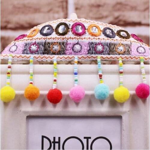 20Yards Ethnic Beaded Pom Poms Tassel Lace Fabric Decorative Fringe Braid Trimming Ribbon Sewing Applique Collars Accessories