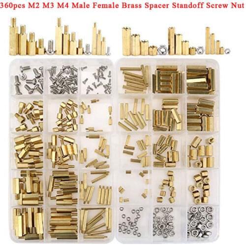 360Pcs M2 M3 M4 Brass Male Female Standoff Spacer Hex Screws Bolts Nuts Set