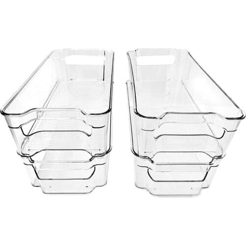 4 Pack)Pantry and Refrigerator Organizer Bins for Kitchen and Cabinet Storage,Stackable Food Bins with Handles