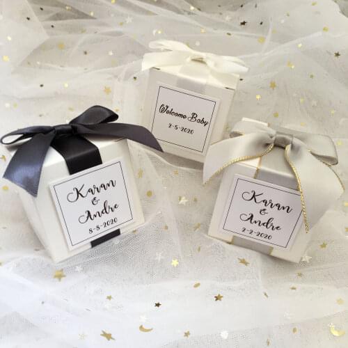 50pc White candy boxes lot unique personalized Chocolate container wedding return gifts custom favor box for guests
