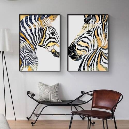 Modern Style Abstract Gold Foil Horse Zebra Animals Canvas Painting Posters And Prints Wall Pictures For Living Room Decor