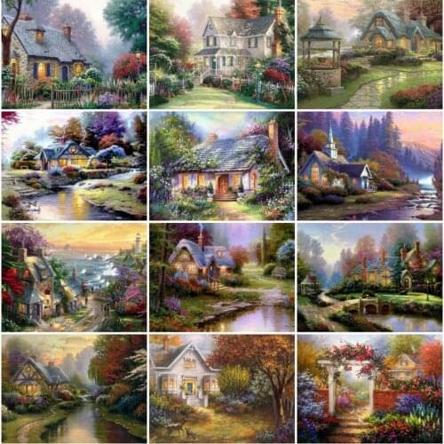 EverShine 5D DIY Diamond Painting Full Drill Square Garden Diamond Embroidery House Rhinestone Cross Stitch Mosaic Wall Decor