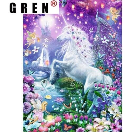 GREN DIY 5D Diamond Painting Animals Horse Full Square Round Drill Diamond Embroidery Mosaic Picture of Rhinestones Home Decor