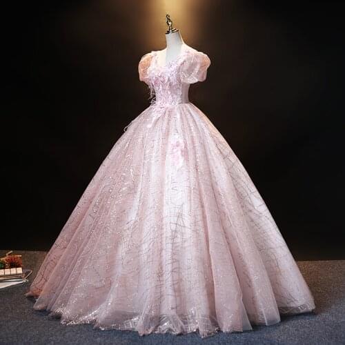 Vintage bubble sleeve pink embroidery beading queen ball gown princess/Medieval Victoria Ball stage performance/event/studio