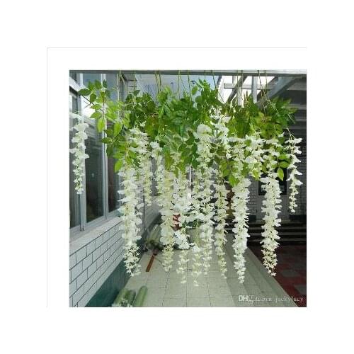 White Artificial Silk Wisteria Garlands Simulation Fake Flower Plant Vine Home Garden Decor Wedding Party Decoration Rattan Free