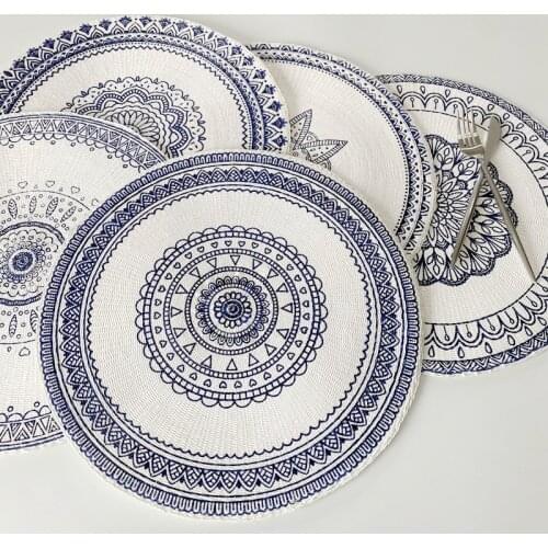 Paper Woven Dining Table Mat Heat Insulation Pot Holder Round Coasters Coffee Drink Tea Cup Table Placemats Mug Coaster