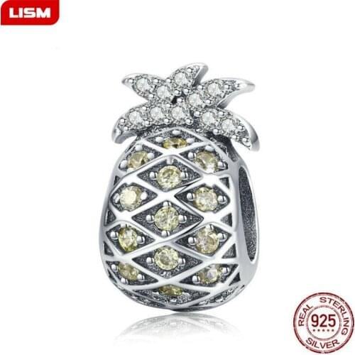 New Design Real S925 Sterling Silver Beads DIY Pineapple Shape CZ Charms Simple Bracelet Necklace Accessories Jewelry Making