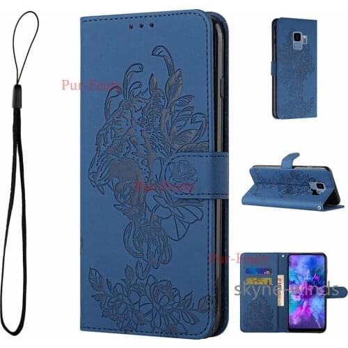 Case for Samsung Galaxy S9 Plus tiger embossing leather flip wallet stand phone holder cover coque fundas casing for SM S9Plus