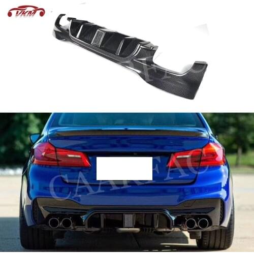 Dry Carbon Fiber Rear Lip Diffuser With Light For BMW 5 Series F90 M5 Sedan 4 Door 2018- 2020 FRP Fins Shark Style Bumper Guard