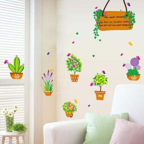DIY 3D Potted Plants Vinyl Wall Stickers Flowers Kids Baby Room Decor Wall Art Glass Decals Living Room Wall Decoration