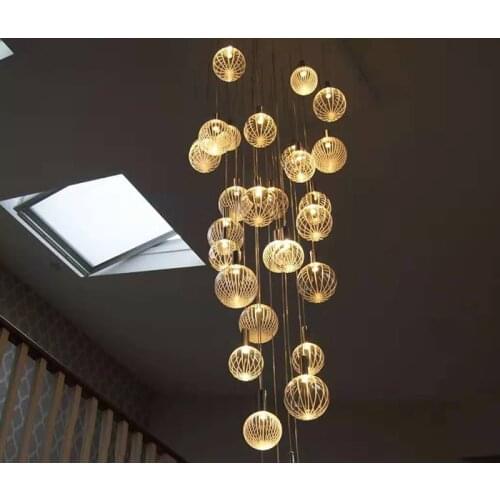 Duplex staircase lamp long chandelier simple modern villa hall living room crystal glass ball led meteor shower chandelier