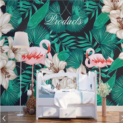 European Hand Painting 3D Flamingo Flower Wallpaper Mural Print Photo Wallpaper for Bedroom Wall Decor Floral Wall Paper Murals