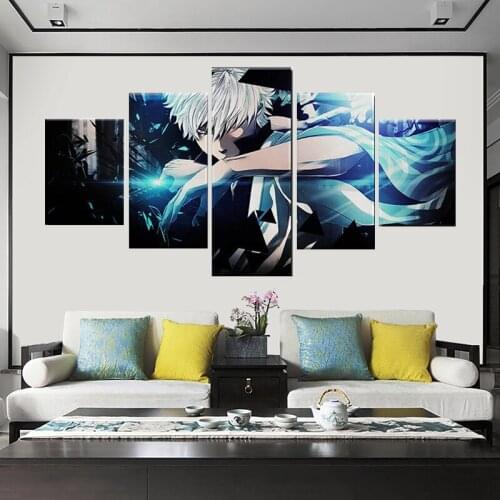 Hd print poster Gintama Gintoki 5 Panels Canvas Art Paintings Modular Picture for Living room home decor frame