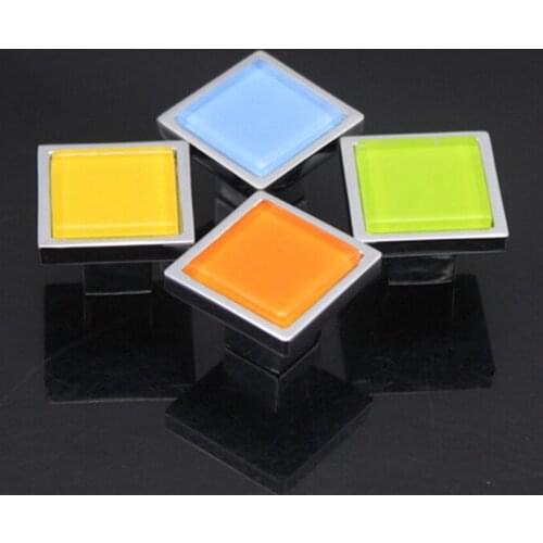 Crystal Dresser Drawer Knob Pull Handle Square Yellow Green Orange Blue Green Silver Furniture Cabinet Knob Hardware Colorful