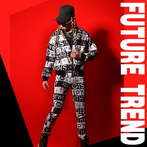 Personality Mens Casual set Fashion Letter print baseball suits costumes Nightclub bar male singer performance clothing set
