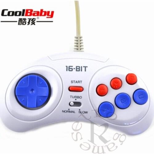 2pcs 16 bit Classic Wired Game Controller for SEGA Genesis 6 Button Gamepad for SEGA Mega Drive Mode Fast Slow white