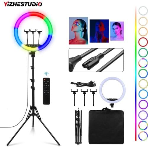 Yizhestudio 18inch Ring Lamp With 2M Tripod RGB Colorful Photography Lighting with Phone Clip for Photo Vlogging YouTube