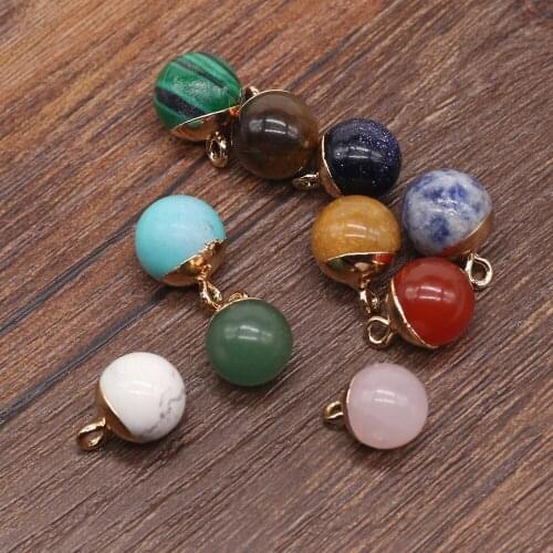 2Pcs Natural Stone Pendant Round Semi-precious For Jewelry Making Charms DIY Necklace Earrings Bracelet Anklet Accessory